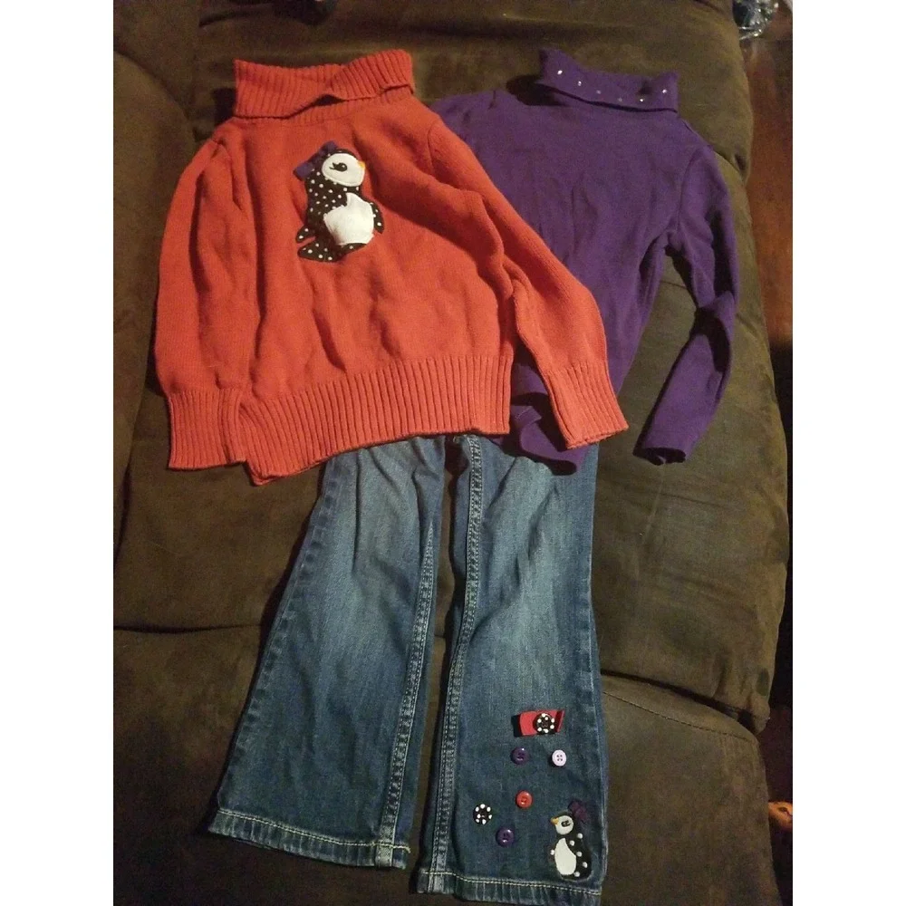 Gymboree winter‎ penguin outfit top jeans 3 sweater 3 4